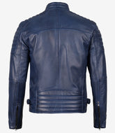 Men's Blue Waxed Leather Biker Jacket