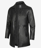 Men's Tall Black Leather Coat - Three-Quarter Length