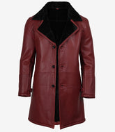 Men's Maroon Leather Coat with Black Shearling Lining