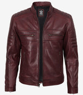 Men's Burgundy Real Leather Biker Jacket