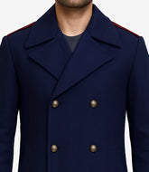 Men's Navy Blue Double-Breasted Wool Winter Coat