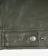 Men's Olive Green Leather Jacket with Classic Shirt Collar
