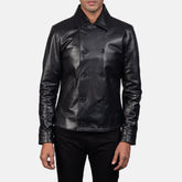 Mod Leather Peacoat In Black