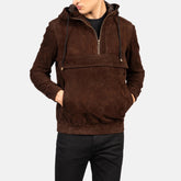 Kenton Hooded Pullover Jacket In Mocha Suede