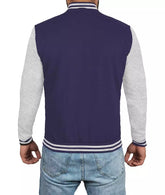 Navy Blue Varsity Jacket with Grey Sleeves - Baseball Style Bomber