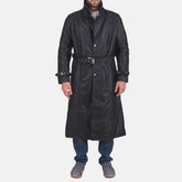 Daniel Leather Trench Coat In Black
