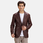 Radaron Quilted Leather Blazer In Maroon
