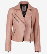 Women's Pink Lambskin Leather Jacket Asymmetrical Style