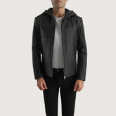 Spratt Hooded Leather Jacket In Black
