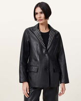 Classic Women's Blazer Black Single-Breasted with Studded Lapel