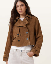 Womens Double-Breasted Suede Trench Coat with Soft Touch Finish