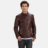 Urbane Quilted Leather Biker Jacket In Maroon
