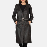 Fixon Hooded Trench Coat In Brown