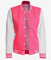 Women's Pink & White Varsity Baseball-Style Bomber Jacket
