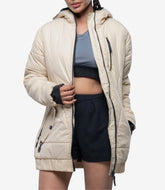 Julia Women's Cream Quilted Puffer Jacket with Hood