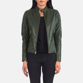 Adalyn Quilted Emerald Green Leather Biker Jacket
