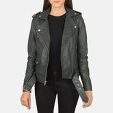Zyra Street Biker Green Leather Jacket