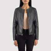 Elixir Collarless Leather Jacket In Black