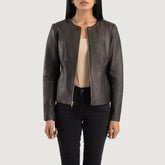 Elixir Collarless Leather Jacket In Brown