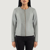 Elixir Collarless Leather Jacket In Grey