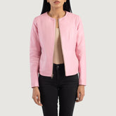 Elixir Collarless Leather Jacket In Pink