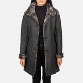 Erica Shearling Leather Coat In Black