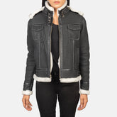 Fiona Hooded Shearling Leather Jacket In Black