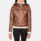 Fiona Hooded Shearling Leather Jacket In Brown