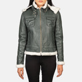 Fiona Hooded Shearling Leather Jacket In Green