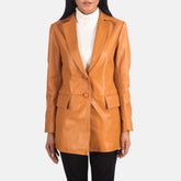 Marilyn Leather Blazer In Tan Brown
