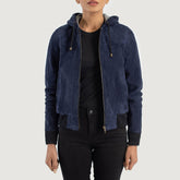 Rebella Hooded Suede Bomber Jacket In Blue
