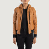 Rebella Hooded Leather Bomber Jacket In Brown