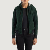 Rebella Hooded Suede Bomber Jacket In Green