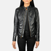 Rumella Leather Biker Jacket In Black
