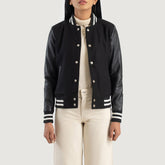 Savant Hybrid Varsity Jacket In Black