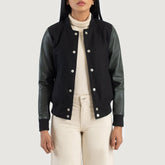 Savant Hybrid Varsity Jacket In Green & Black