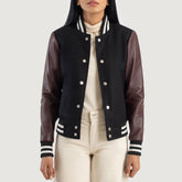 Savant Hybrid Varsity Jacket In Maroon & Black