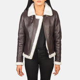 Sherilyn B-3 Leather Bomber Jacket In Maroon