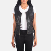 Vanda Leather Biker Vest In Black