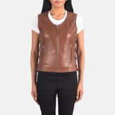 Vanda Leather Biker Vest In Brown
