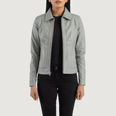Vixen Classic Collar Leather Jacket In Grey