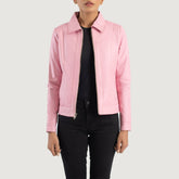 Vixen Classic Collar Leather Jacket In Pink