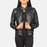 Zenna Leather Bomber Jacket In Black