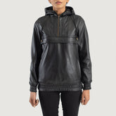 Zest Hooded Leather Pullover Jacket In Black