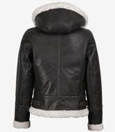 Women's Mary B3 Dark Brown Leather Jacket with Hooded Shearling