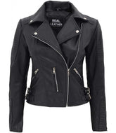 Midnight Hawk Black Phantom Women Leather Biker Jacket