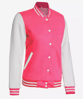 Women's Pink & White Varsity Baseball-Style Bomber Jacket