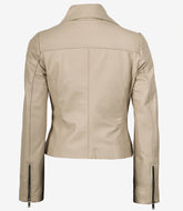Women's Beige Lambskin Leather Jacket Biker Style