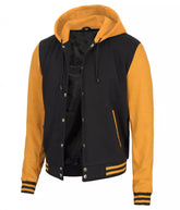 Men's Yellow and Black Varsity Jacket with Hood - College Letterman Style