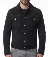 Trucker Suede Black Leather Jacket